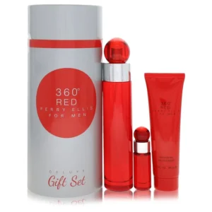 Perry Ellis 360 Red Gift Set - 3.4 oz Eau De Toilette Spray + .25 oz Mini EDT Spray + 3 oz Shower Gel in Tube Box