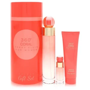 Perry Ellis 360 Coral Gift Set - 3.4 oz Eau de Parfum Spray + .25 oz Mini EDP Spray + 3 oz Shower Gel