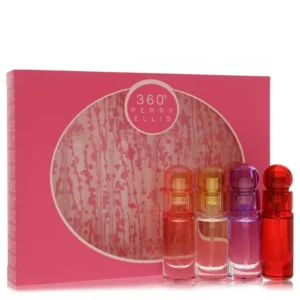 Perry Ellis 360 Gift Set - Four piece Travel Gift Set Includes .25 oz Mini Eau De Parfum Spray of each. 360 Coral, 360 For Women, 360 Purple, 360 Red.