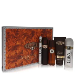 Cuba Gold Gift Set - 3.3 oz Eau De Toilette Spray + 3.3 oz After Shave Spray + 6.7 oz Body Deodorant Spray + 6.7 oz Shower Gel + 1.17 oz EDT Spray