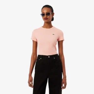 חולצת טישירט קצרה לקוסט Slim Fit Ribbed Cotton נשים
