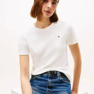חולצת טישירט קצרה טומי הילפיגר Flag Embroidery Crew Neck Slim נשים