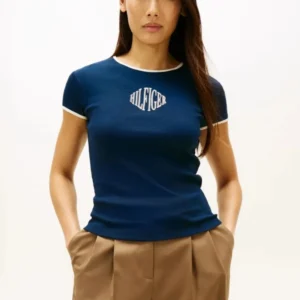 חולצת טישירט קצרה טומי הילפיגר Logo Slim Ringer נשים