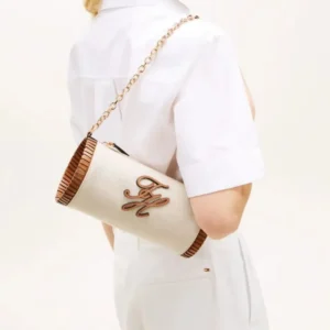 תיק טומי הילפיגר Chain Strap Linen Canvas Shoulder נשים