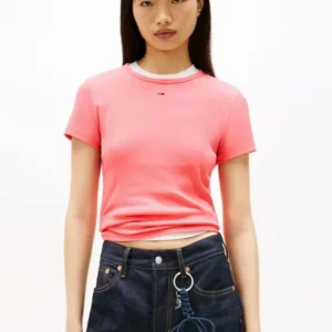 חולצת טישירט קצרה טומי הילפיגר Essential Slim Rib-Knit נשים