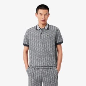 חולצת פולו לקוסט Classic Fit Monogram Jacquard גברים