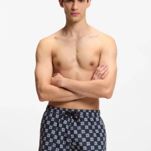 מכנס בגד ים הוגו Quick-Dry Swim Shorts With Stacked-Logo Check Print גברים