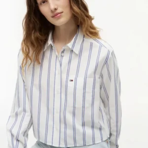 חולצה מכופתרת טומי הילפיגר Relaxed Fit Twill Cropped נשים
