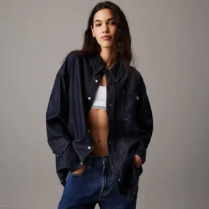 חולצה מכופתרת קלווין קליין Oversized Ls Denim נשים