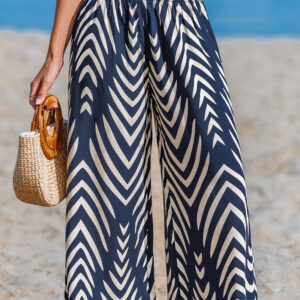 מכנס ארוך Cupshe Tranquil Wave Abstract Woven Smocked Waist Wide Leg נשים