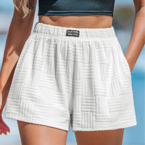 מכנס קצר Cupshe Woven Elasticized waist Straight leg White Shorts נשים