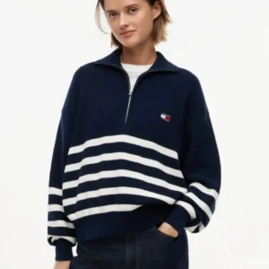 סווטשירט טומי הילפיגר Badge Stripe Quarter-Zip Jumper נשים