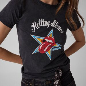 חולצת טישירט קצרה Guess Guess Jeans X Rolling Stones נשים