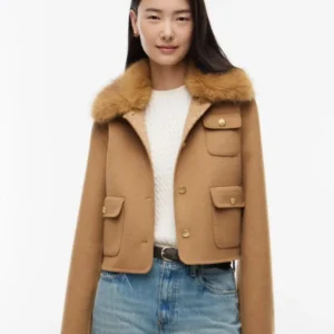 מעיל טומי הילפיגר Df Wool Lady Jacket With Fur נשים